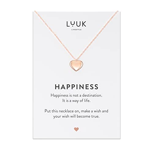 LUUK LIFESTYLE Halskette mit Herz Anhänger und HAPPINESS Spruchkarte, Edelstahl, Liebesgeschenk, Geschenkidee für Freundin, Verlobte, Ehefrau, Rosé von LUUK LIFESTYLE