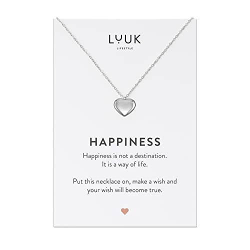 LUUK LIFESTYLE Edelstahl Halskette mit Herz Anhänger und HAPPINESS Geschenkkarte, Geschenk zum Valentinstag & Geburtstag, Symbol der Liebe, Silber von LUUK LIFESTYLE