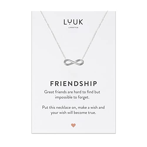 LUUK LIFESTYLE Halskette aus Edelstahl mit Infinity Zeichen Anhänger und FRIENDSHIP Karte, Symbol einer aufrichtigen Freundschaft, Geschenkidee zum Geburtstag, Silber von LUUK LIFESTYLE