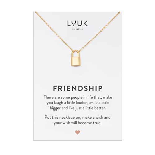 LUUK LIFESTYLE Freundschaftskette aus Edelstahl mit Schloss Anhänger und FRIENDSHIP Sprucharte, Schmuck für Frauen, trendiges Geschenk, modernes Modeaccessoire, Gold von LUUK LIFESTYLE