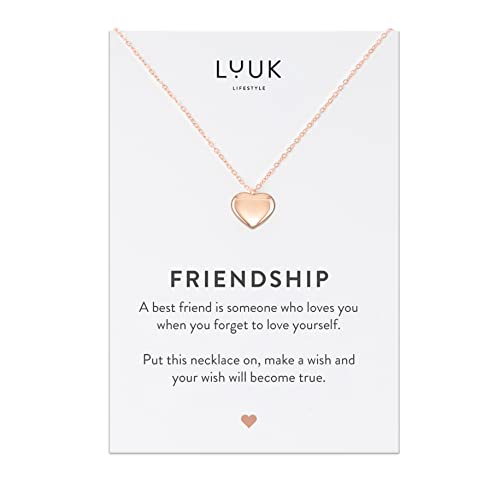 LUUK LIFESTYLE Edelstahl Halskette mit Anhänger und Friendship Spruchkarte, Glücksbringer, Freundschaftskette, Damen Schmuck - Herz Halskette - Rosè von LUUK LIFESTYLE