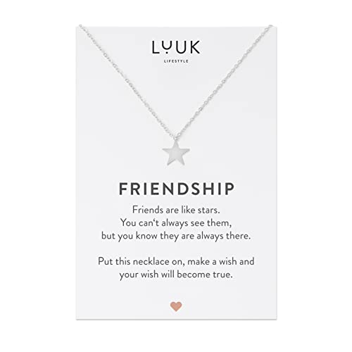 LUUK LIFESTYLE Edelstahl Halskette mit Anhänger und Friendship Spruchkarte, Glücksbringer, Freundschaftskette, Damen Schmuck - Stern Halskette - Silber von LUUK LIFESTYLE