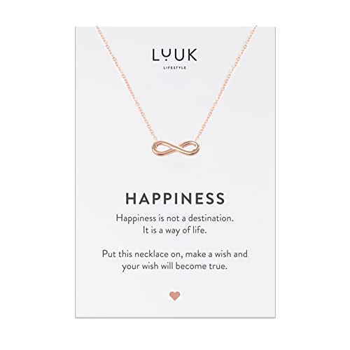 LUUK LIFESTYLE Filigrane Halskette mit Anhänger Symbol der Liebe und HAPPINESS Spruchkarte, Edelstahl, Geschenkidee für Frauen und Teenagerin, Roségold von LUUK LIFESTYLE