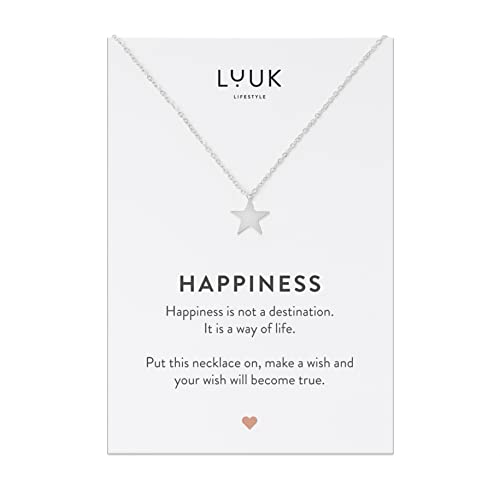 LUUK LIFESTYLE Halskette aus Edelstahl mit Stern Anhänger und HAPPINESS Geschenkkarte, Damenschmuck mit Fantasiesymbol, Freundschaftskette, Silber von LUUK LIFESTYLE