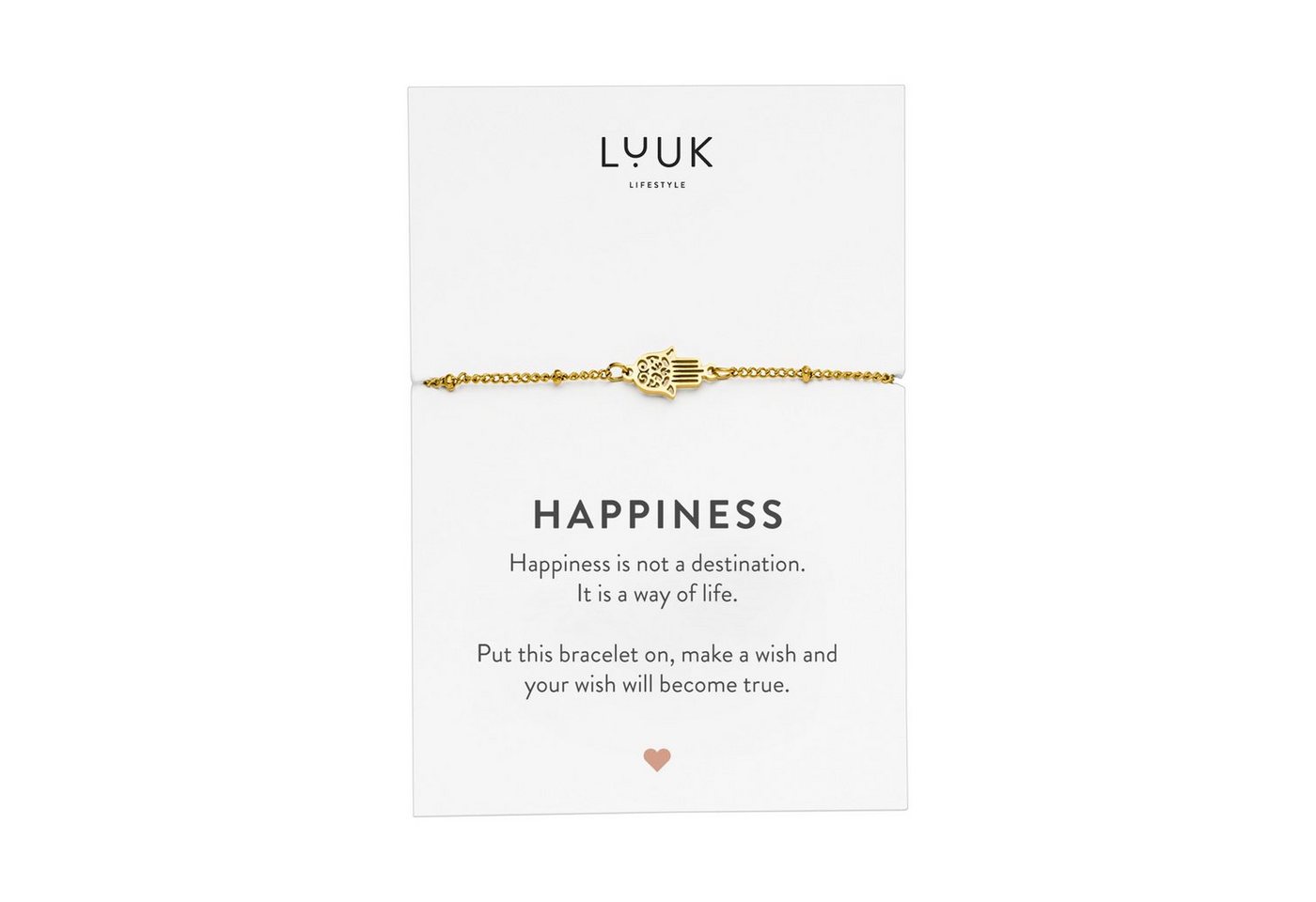 LUUK LIFESTYLE Edelstahlarmband Hamsa Hand, mit Happiness Spruchkarte von LUUK LIFESTYLE