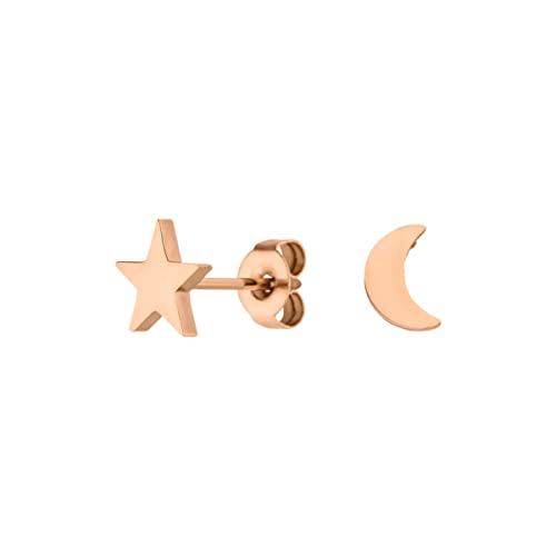 LUUK LIFESTYLE Schlichte Ohrringe aus Edelstahl, Damen Ohrstecker, Glücksbringer Geschenk für Frauen und Mädchen, filigran & wasserfest, Stern I Mond, roségold LUUK LIFESTYLE Schlichte Ohrringe aus Edelstahl, Damen Ohrstecker, Glücksbringer Geschenk für Frauen und Mädchen, filigran & wasserfest, Stern I Mond, roségold von LUUK LIFESTYLE