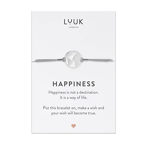 LUUK LIFESTYLE Filigranes Seiden Armband für Damen, Anhänger aus wasserfestem Edelstahl, Freundschaftsarmband, Glücksbringer Geschenk für Frauen und Mädchen, verstellbare Länge, Weltkarte, Silber LUUK LIFESTYLE Filigranes Seiden Armband für Damen, Anhänger aus wasserfestem Edelstahl, Freundschaftsarmband, Glücksbringer Geschenk für Frauen und Mädchen, verstellbare Länge, Weltkarte, Silber von LUUK LIFESTYLE