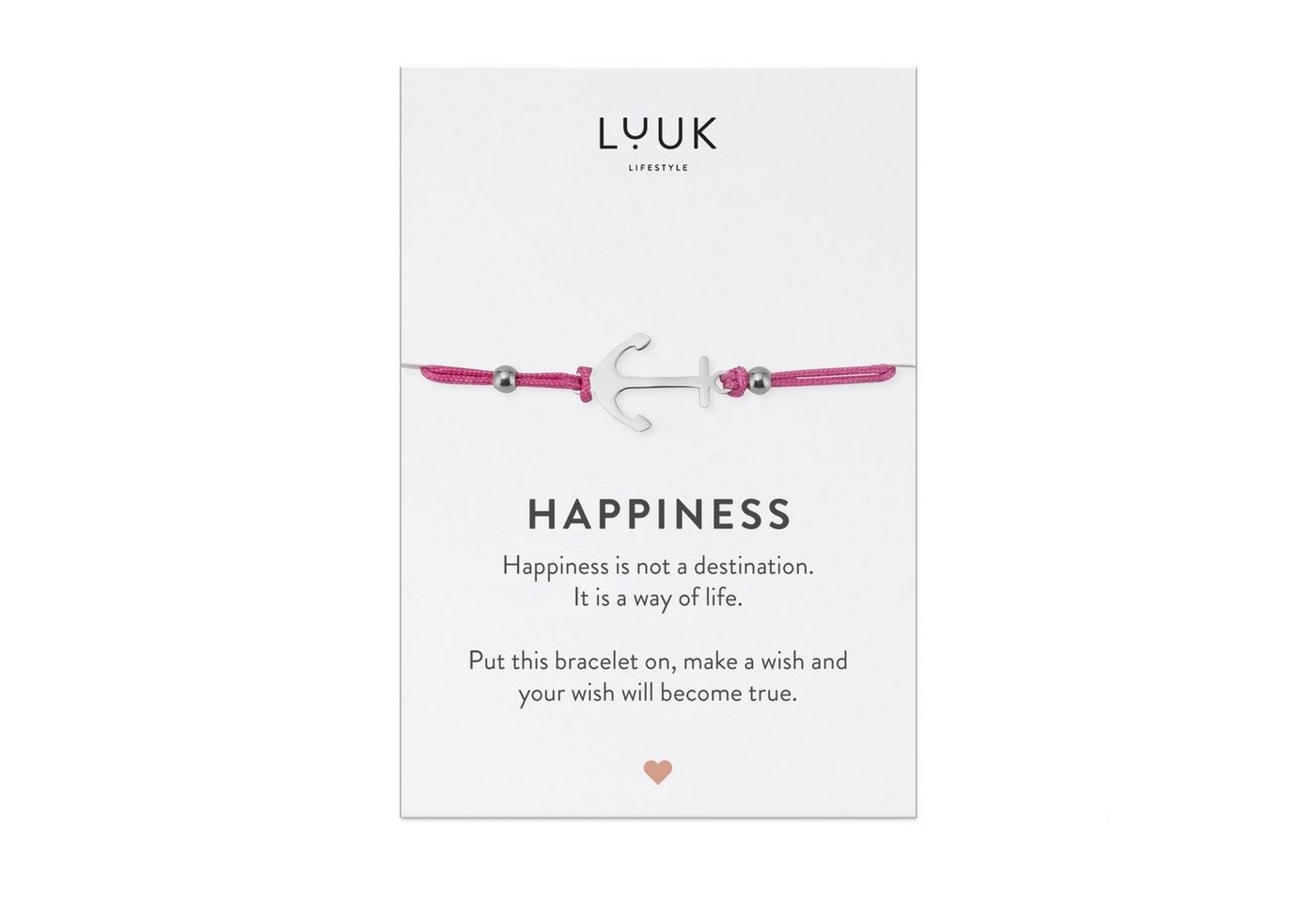 LUUK LIFESTYLE Freundschaftsarmband Anker, handmade, mit Happiness Spruchkarte von LUUK LIFESTYLE