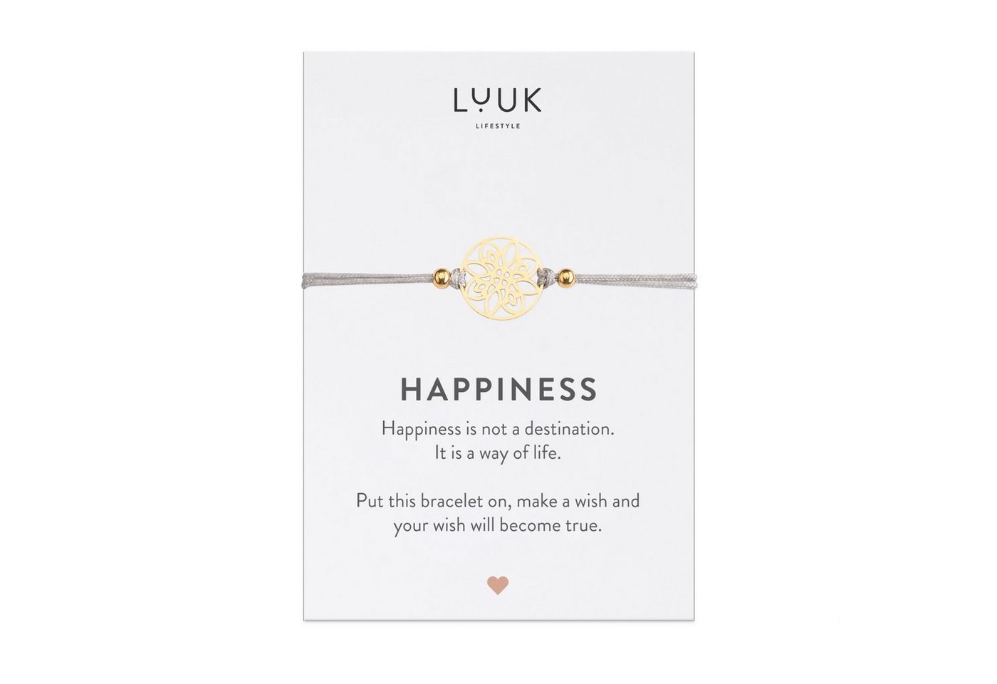 LUUK LIFESTYLE Freundschaftsarmband Blume, handmade, mit Happiness Spruchkarte von LUUK LIFESTYLE