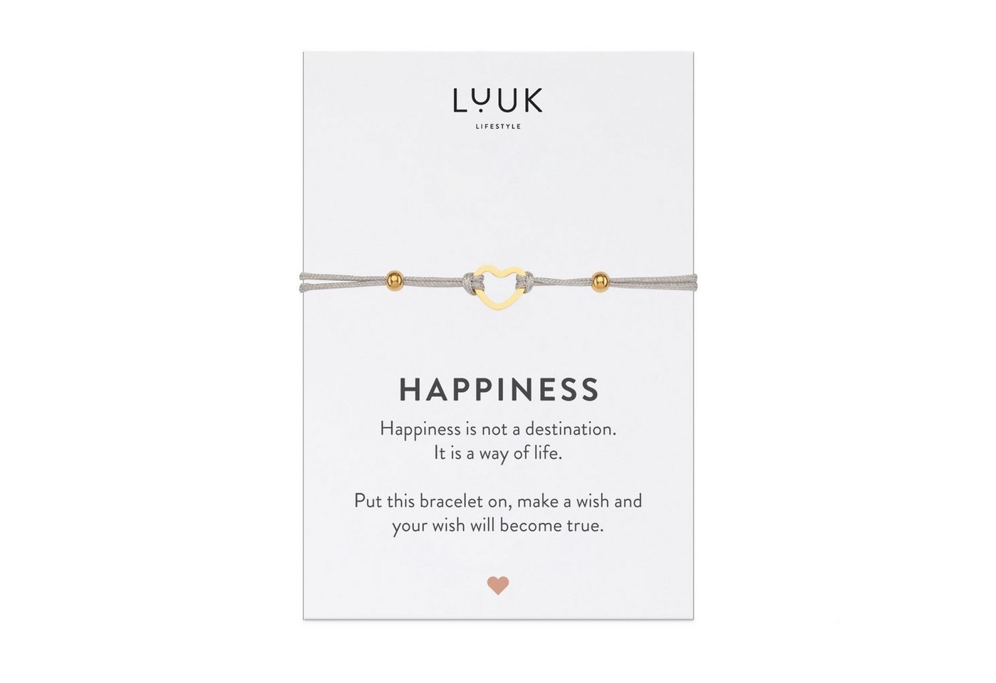 LUUK LIFESTYLE Freundschaftsarmband Herz, handmade, mit Happiness Spruchkarte von LUUK LIFESTYLE