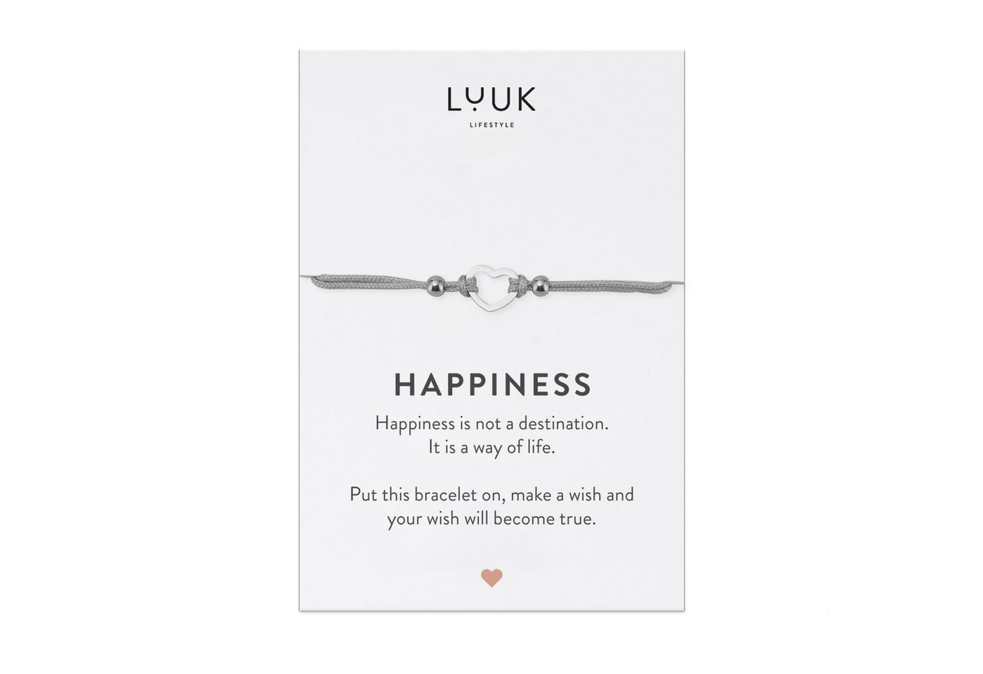 LUUK LIFESTYLE Freundschaftsarmband Herz, handmade, mit Happiness Spruchkarte von LUUK LIFESTYLE