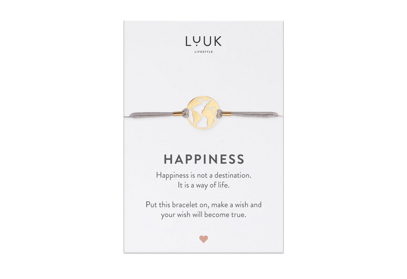 LUUK LIFESTYLE Freundschaftsarmband Weltkugel, handmade, mit Happiness Spruchkarte von LUUK LIFESTYLE