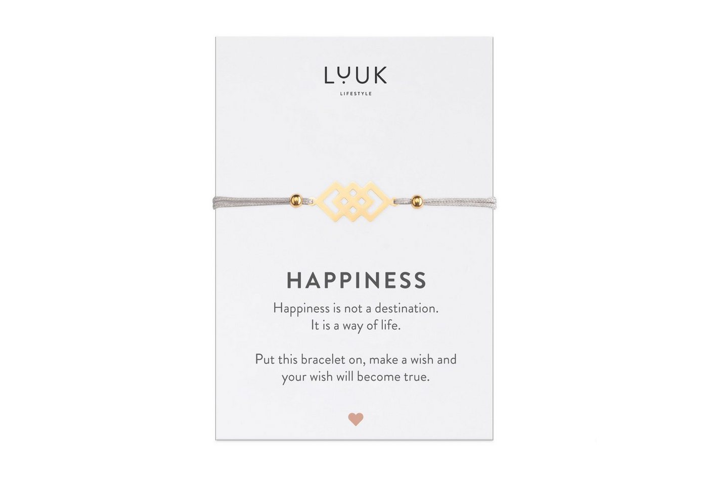 LUUK LIFESTYLE Freundschaftsarmband verschlungene Quadrate, handmade, mit Happiness Spruchkarte von LUUK LIFESTYLE