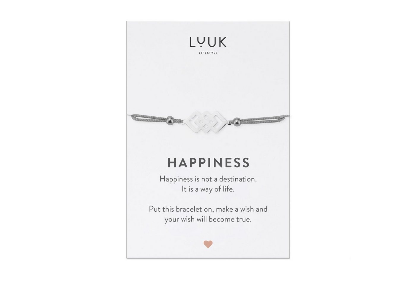 LUUK LIFESTYLE Freundschaftsarmband verschlungene Quadrate, handmade, mit Happiness Spruchkarte von LUUK LIFESTYLE