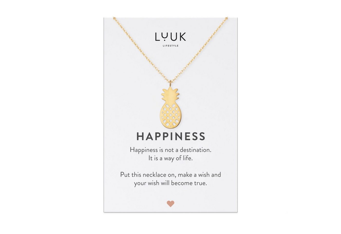 LUUK LIFESTYLE Kette mit Anhänger Ananas, HAPPINESS Geschenkkarte für Frauen, Festivalschmuck von LUUK LIFESTYLE