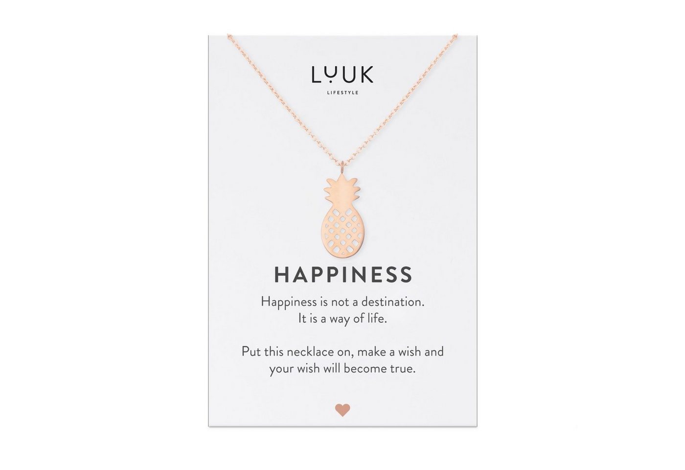 LUUK LIFESTYLE Kette mit Anhänger Ananas, HAPPINESS Geschenkkarte für Frauen, Festivalschmuck von LUUK LIFESTYLE