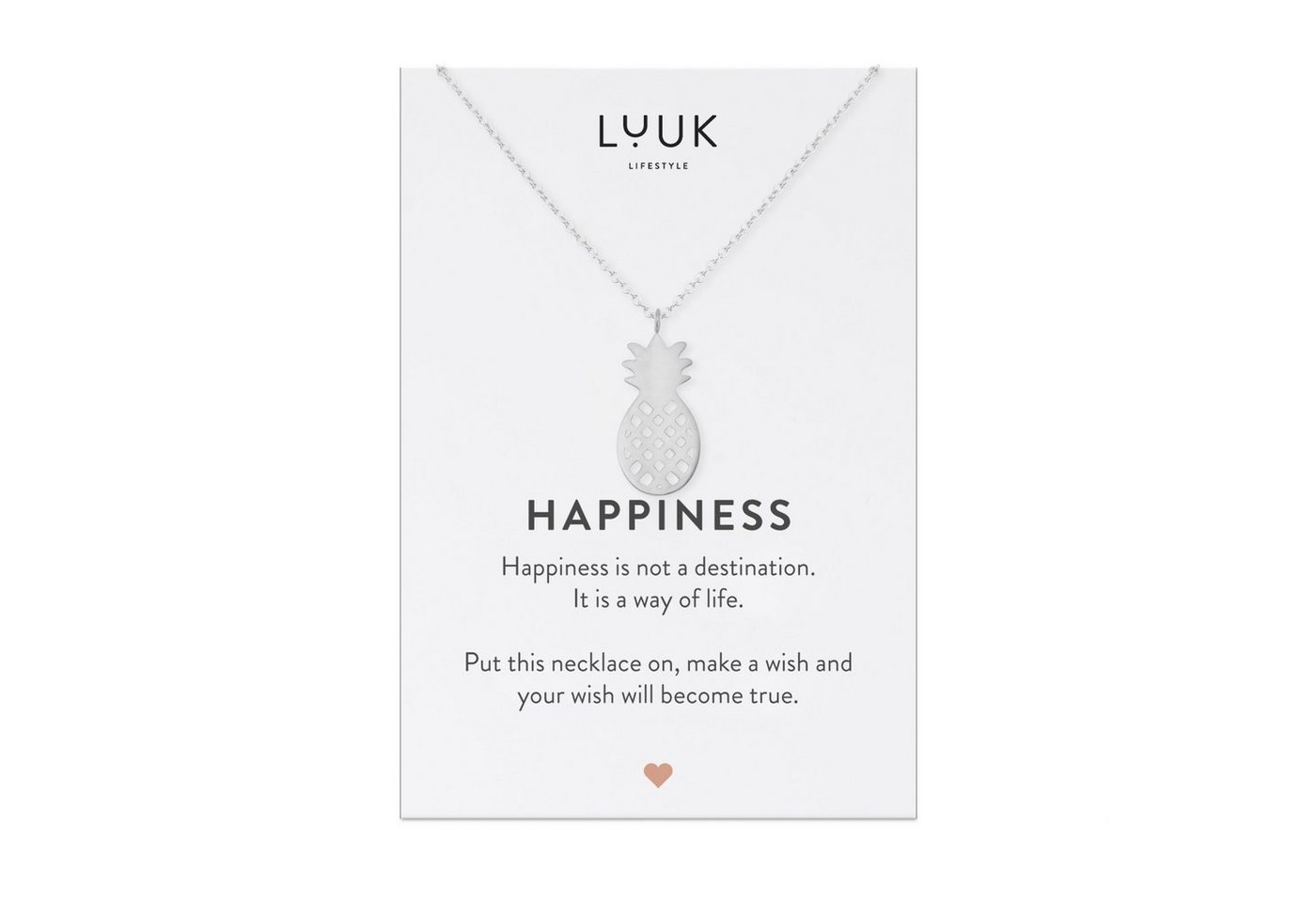 LUUK LIFESTYLE Kette mit Anhänger Ananas, HAPPINESS Geschenkkarte für Frauen, Festivalschmuck von LUUK LIFESTYLE