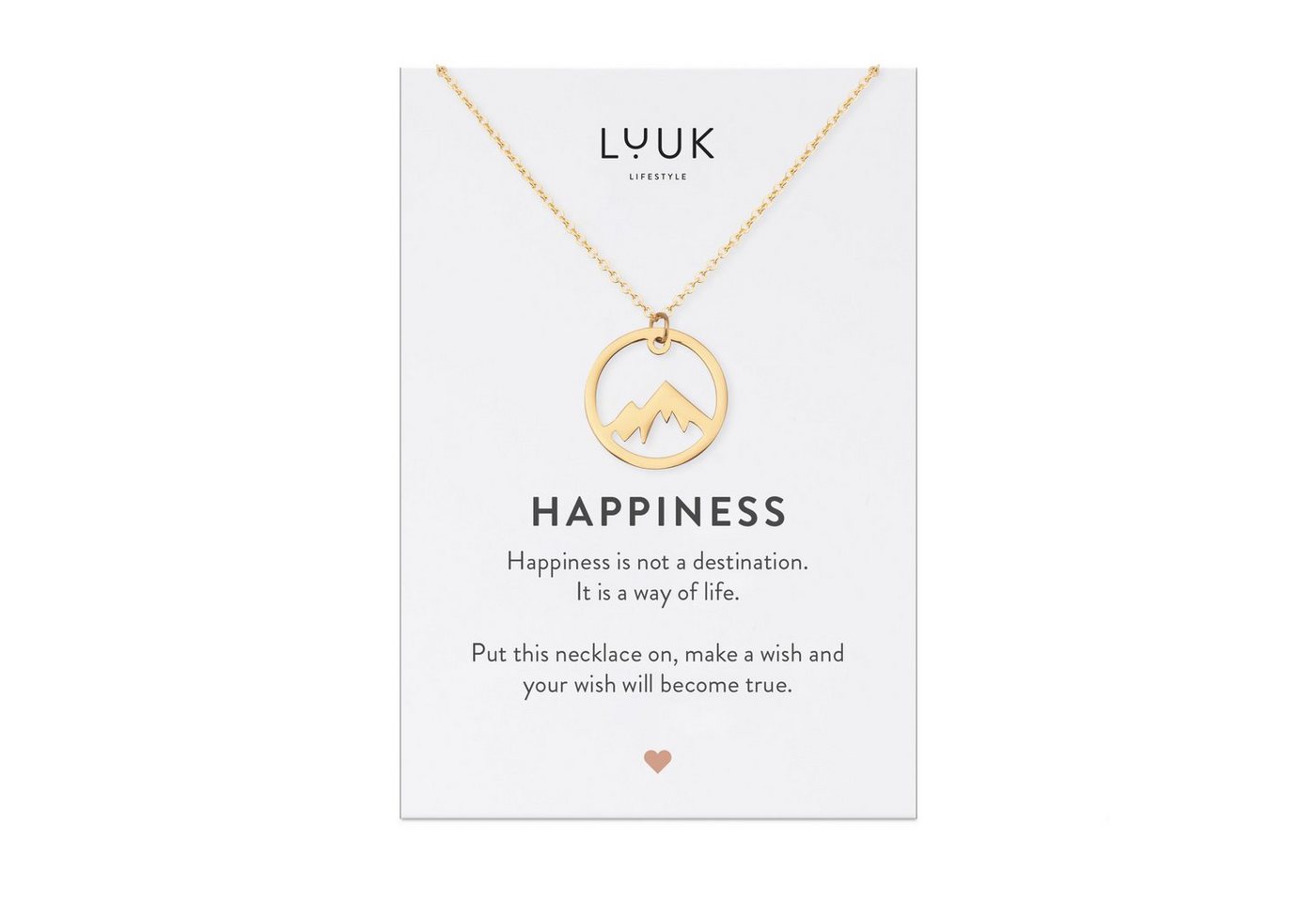 LUUK LIFESTYLE Kette mit Anhänger Berggipfel, HAPPINESS Geschenkkarte, hochwertiger Edelstahl von LUUK LIFESTYLE