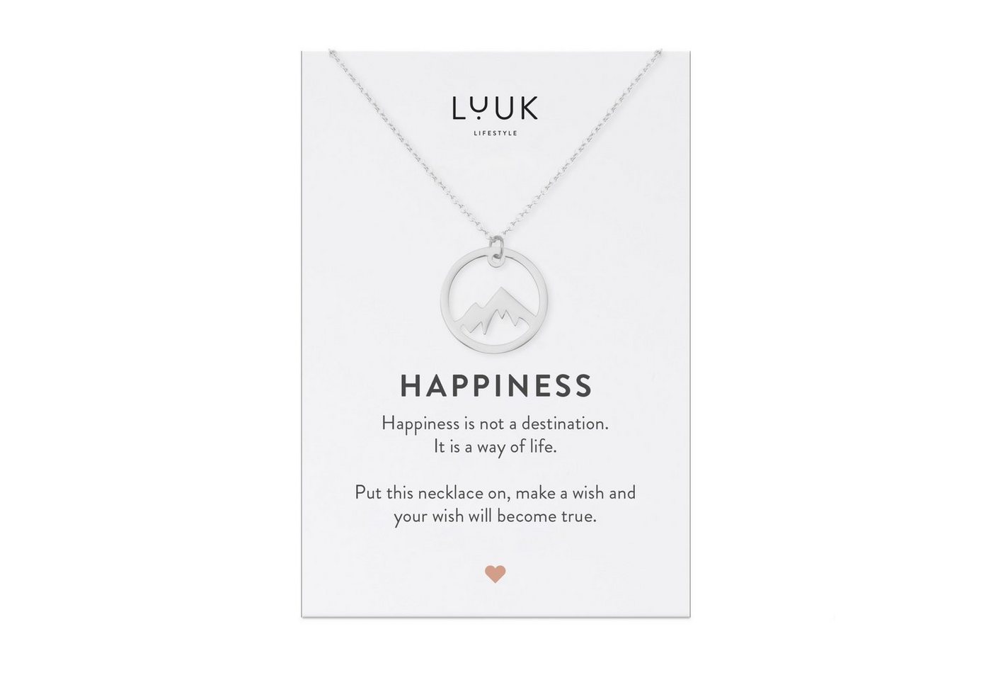 LUUK LIFESTYLE Kette mit Anhänger Berggipfel, HAPPINESS Geschenkkarte, hochwertiger Edelstahl von LUUK LIFESTYLE