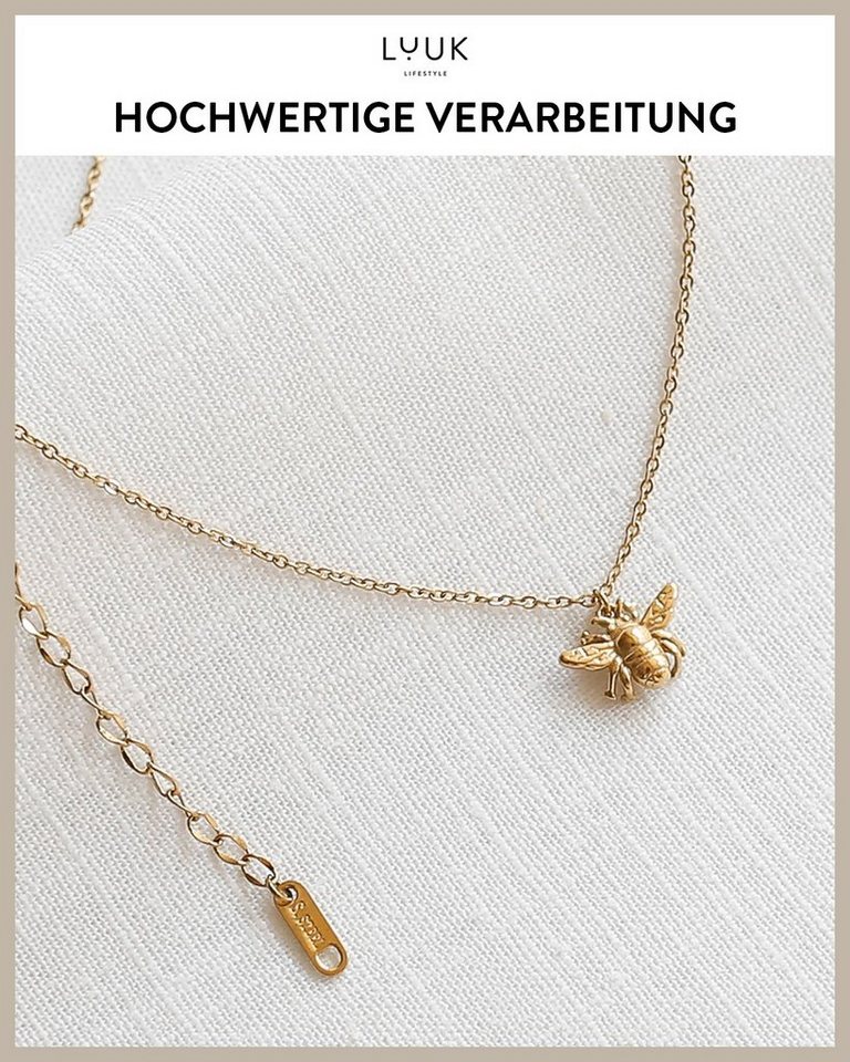 LUUK LIFESTYLE Kette mit Anhänger Biene, wasserfest, filigran und elegant, Modeaccessoire für Sie, modernes Design, trendiger Festival Look, Biene Insekt Anhänger und HAPPINESS Spruchkarte, Geschenkidee, Rosé von LUUK LIFESTYLE