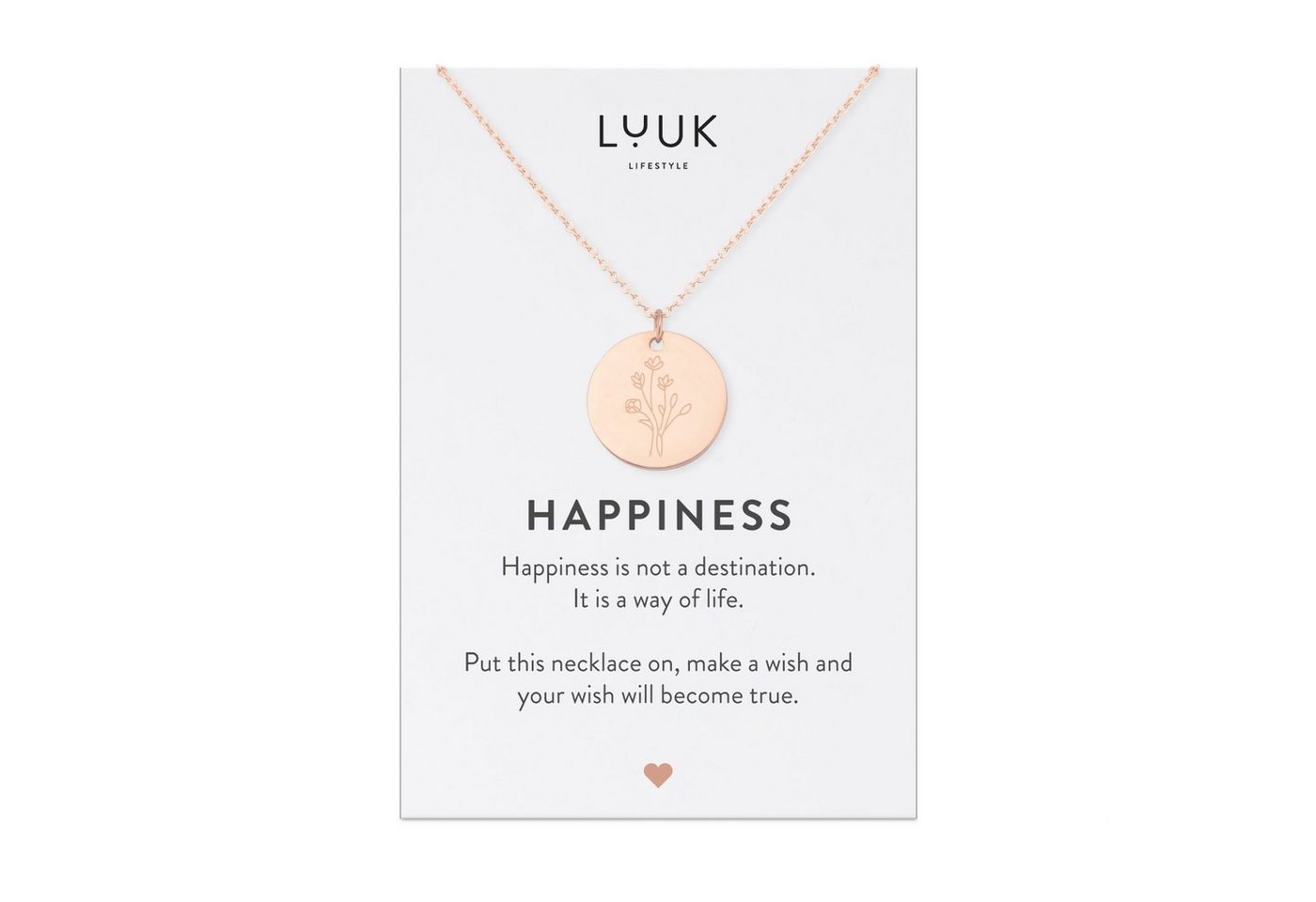 LUUK LIFESTYLE Kette mit Anhänger Blume, HAPPINESS Geschenkkarte, hochwertiger Edelstahl von LUUK LIFESTYLE