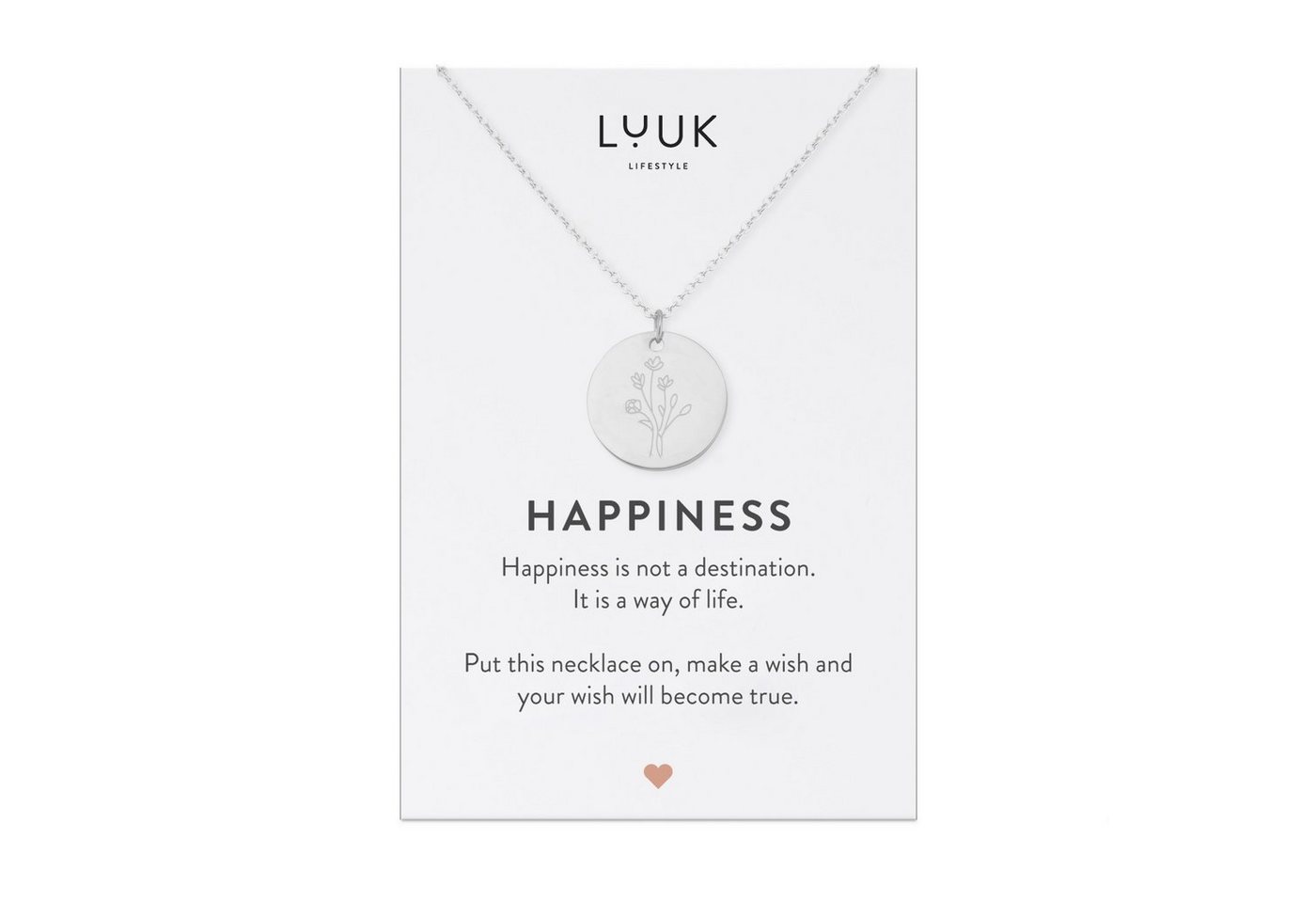 LUUK LIFESTYLE Kette mit Anhänger Blume, HAPPINESS Geschenkkarte, hochwertiger Edelstahl von LUUK LIFESTYLE