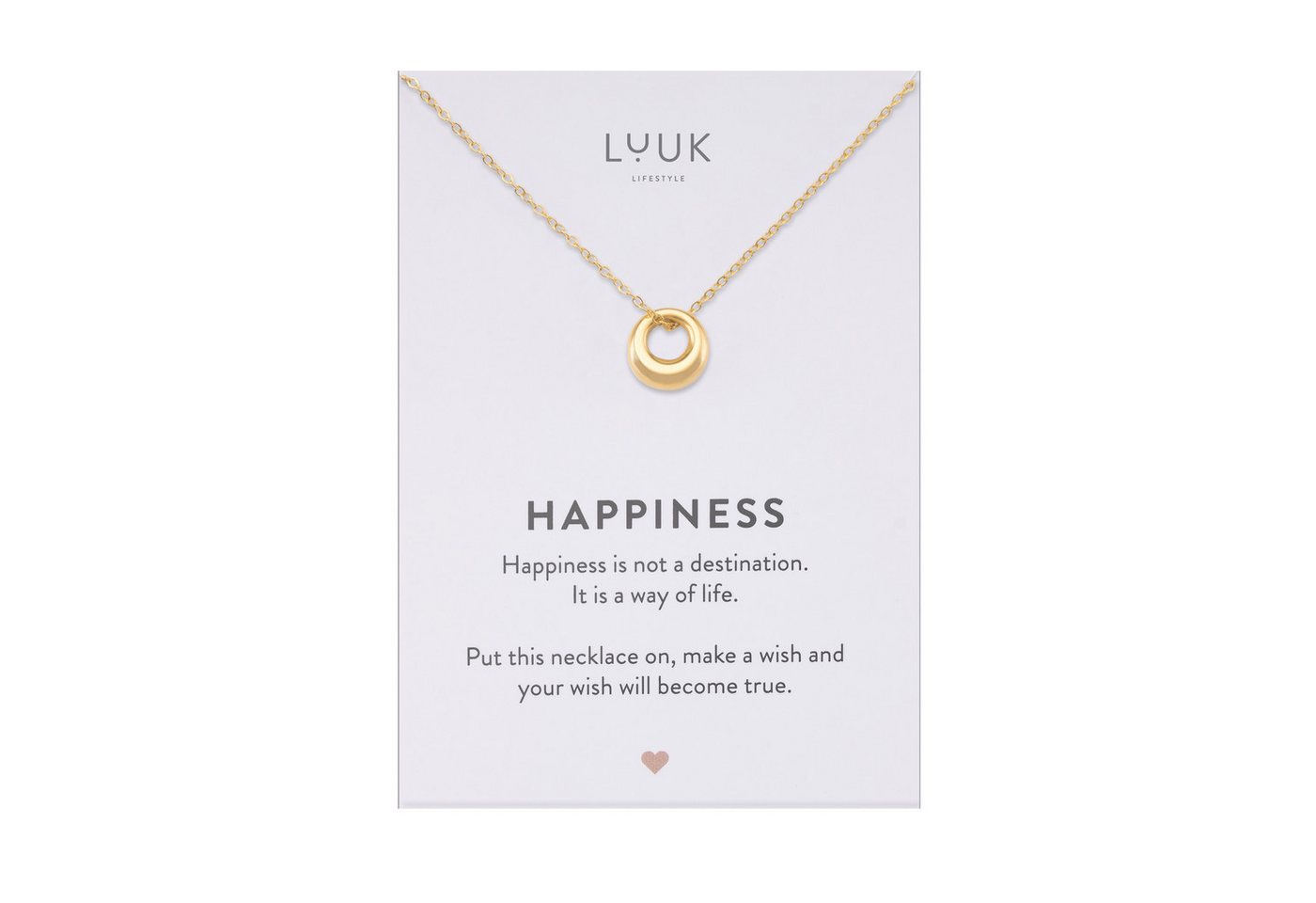 LUUK LIFESTYLE Kette mit Anhänger Boho Kreis, mit HAPPINESS Spruchkarte, minimalistisch und cool von LUUK LIFESTYLE