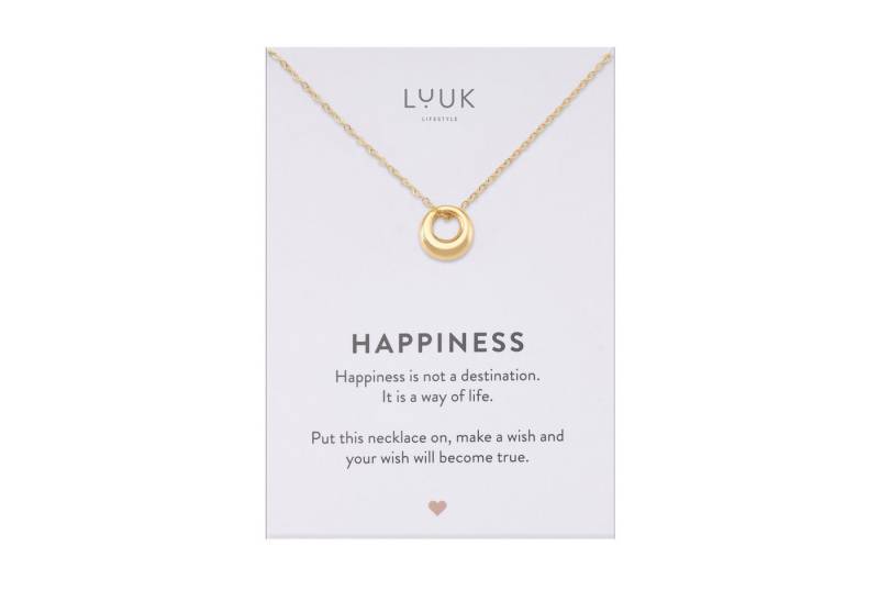 LUUK LIFESTYLE Kette mit Anhänger Boho Kreis, mit HAPPINESS Spruchkarte, minimalistisch und cool von LUUK LIFESTYLE