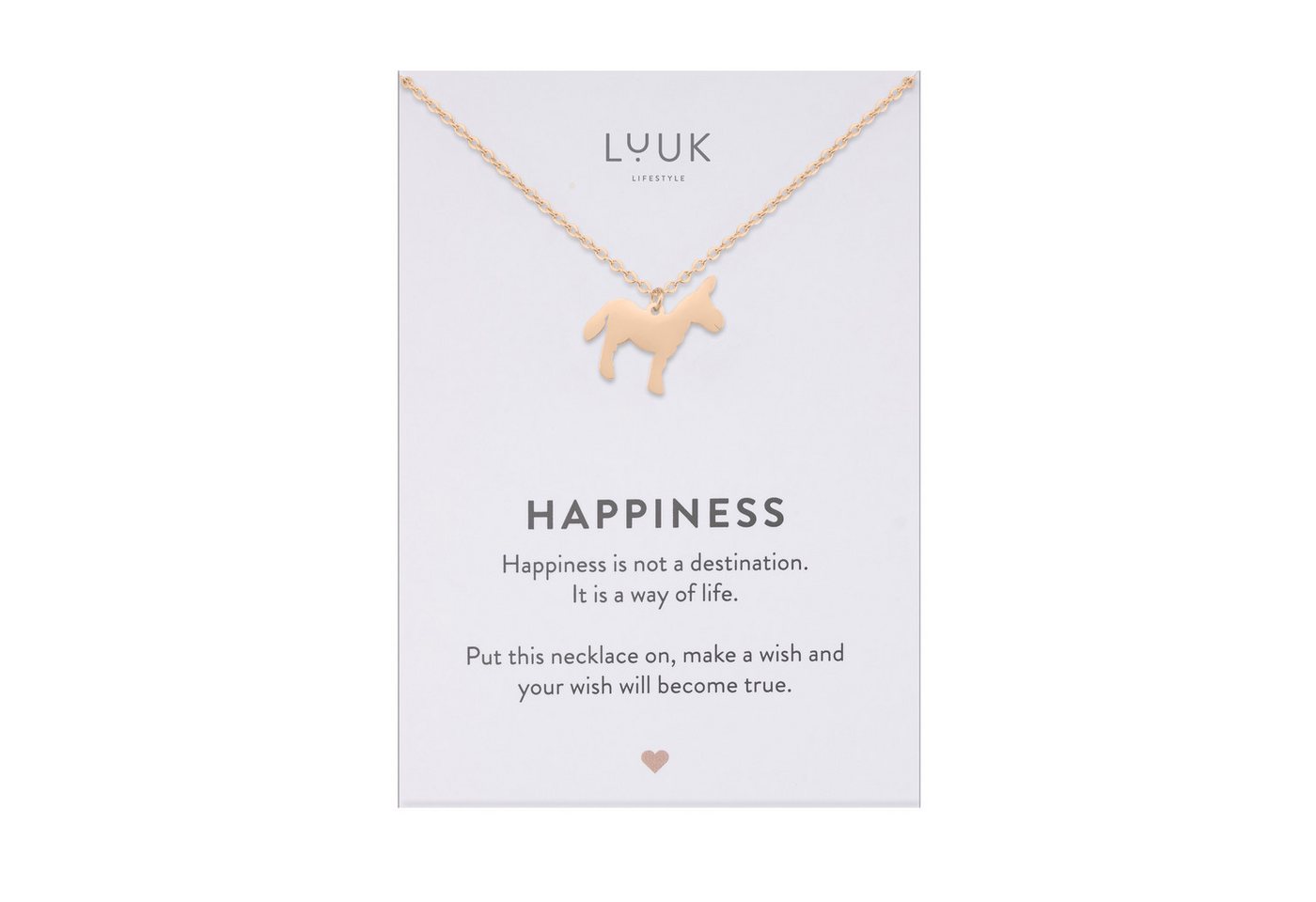 LUUK LIFESTYLE Kette mit Anhänger Esel, mit HAPPINESS Spruchkarte, zeitlos von LUUK LIFESTYLE