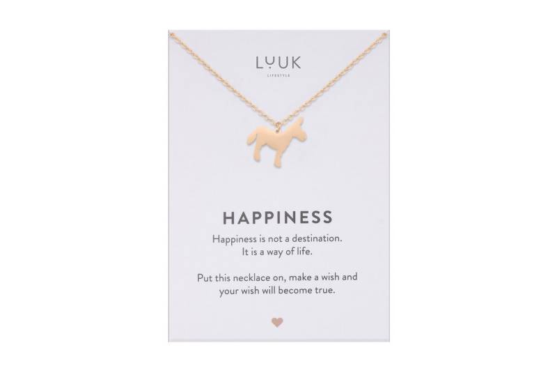 LUUK LIFESTYLE Kette mit Anhänger Esel, mit HAPPINESS Spruchkarte, zeitlos von LUUK LIFESTYLE