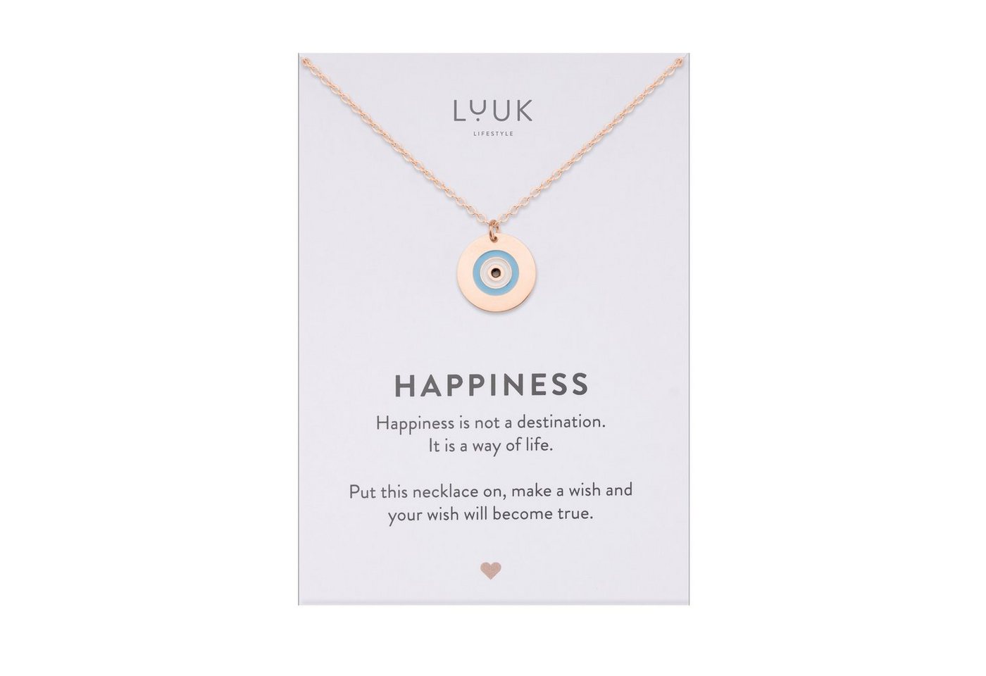 LUUK LIFESTYLE Kette mit Anhänger Evil eye, mit Happiness Spruchkarte, feminin und elegant von LUUK LIFESTYLE