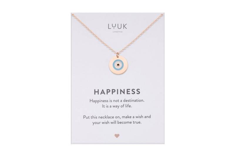 LUUK LIFESTYLE Kette mit Anhänger Evil eye, mit Happiness Spruchkarte, feminin und elegant von LUUK LIFESTYLE
