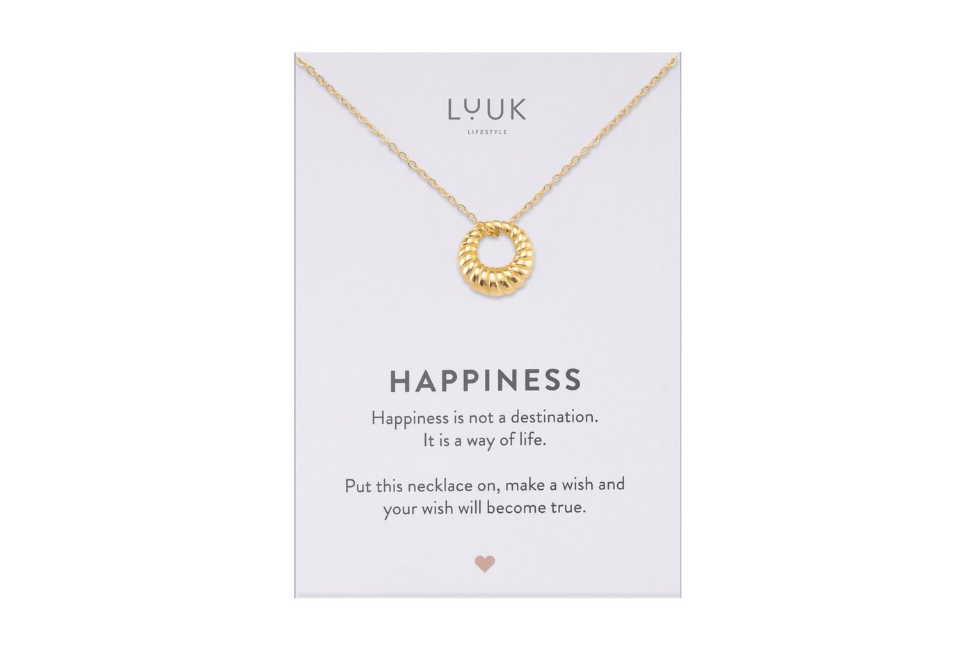 LUUK LIFESTYLE Kette mit Anhänger Geflochtener Kreis, im Boho Style, HAPPINESS Spruchkarte von LUUK LIFESTYLE
