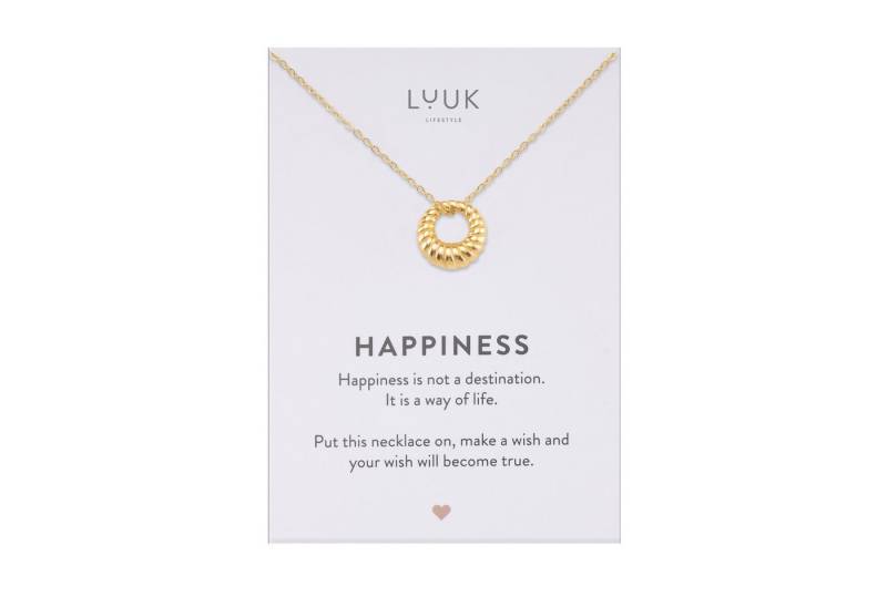 LUUK LIFESTYLE Kette mit Anhänger Geflochtener Kreis, im Boho Style, HAPPINESS Spruchkarte von LUUK LIFESTYLE