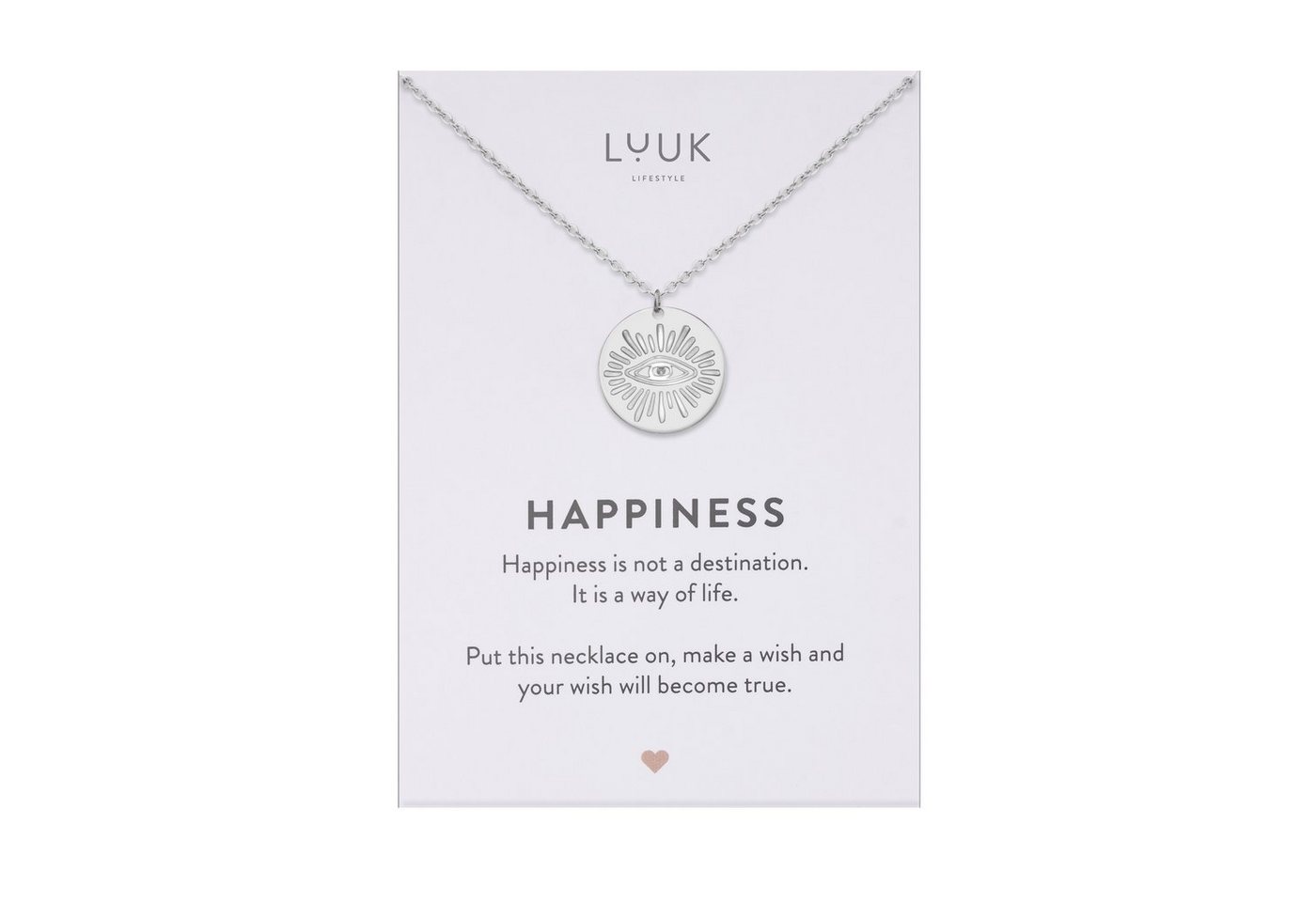 LUUK LIFESTYLE Kette mit Anhänger Hamsa Hand, mit Happiness Spruchkarte, tolle Geschenkidee von LUUK LIFESTYLE