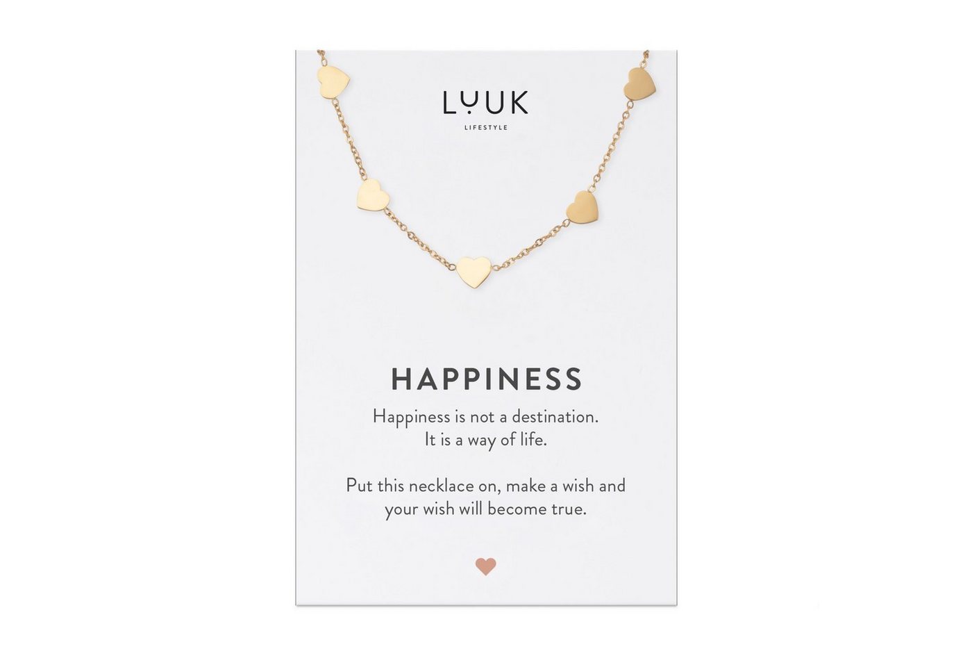 LUUK LIFESTYLE Kette mit Anhänger Herz-Plättchen, HAPPINESS Geschenkkarte, hochwertiger Edelstahl von LUUK LIFESTYLE