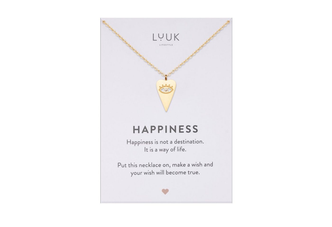 LUUK LIFESTYLE Kette mit Anhänger Herz & Nazar, mit Happiness Spruchkarte, minimalistischer Style von LUUK LIFESTYLE