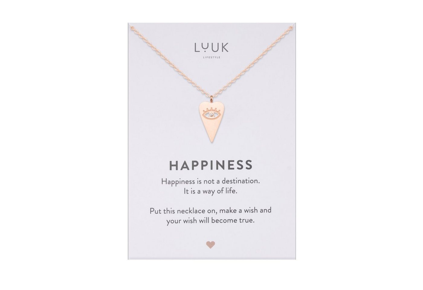 LUUK LIFESTYLE Kette mit Anhänger Herz & Nazar, mit Happiness Spruchkarte, minimalistischer Style von LUUK LIFESTYLE