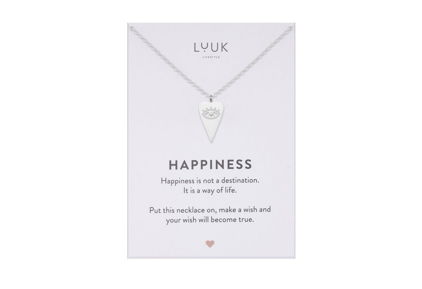 LUUK LIFESTYLE Kette mit Anhänger Herz & Nazar, mit Happiness Spruchkarte, minimalistischer Style von LUUK LIFESTYLE