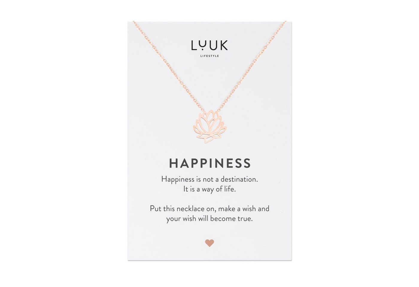 LUUK LIFESTYLE Kette mit Anhänger Lotusblüte, Geschenkidee Symbole Asiens, China, Japan, Modeschmuck für die Freundin, Edelstahl, Liebhaberin asiatischer Kultur, mit Lotusblüte Anhänger und HAPPINESS Karte, Rosé von LUUK LIFESTYLE