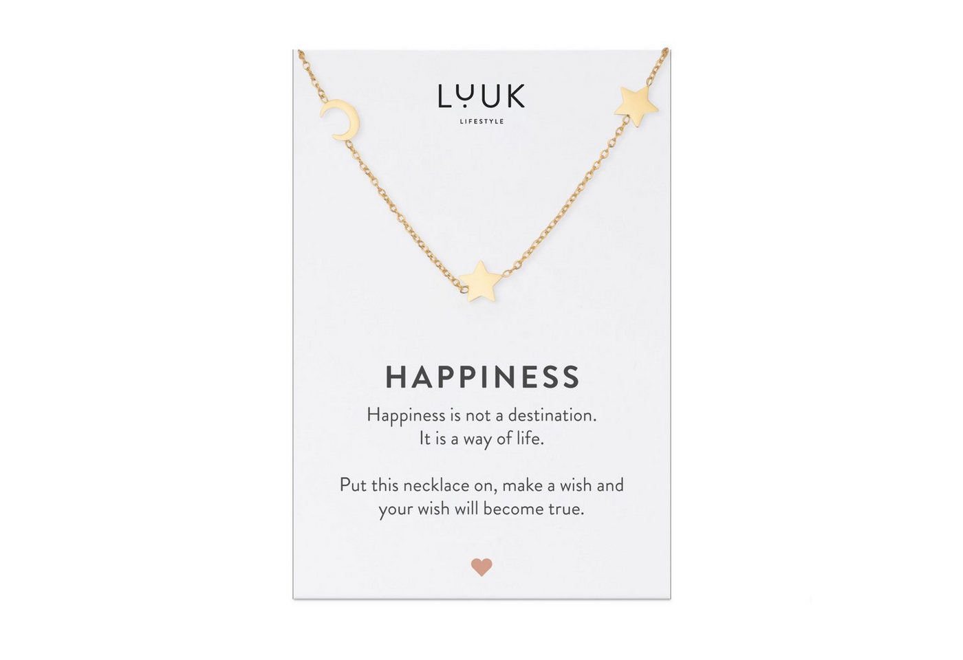 LUUK LIFESTYLE Kette mit Anhänger Mond und Sterne, Mond und Stern Anhänger, HAPPINESS Spruchkarte von LUUK LIFESTYLE