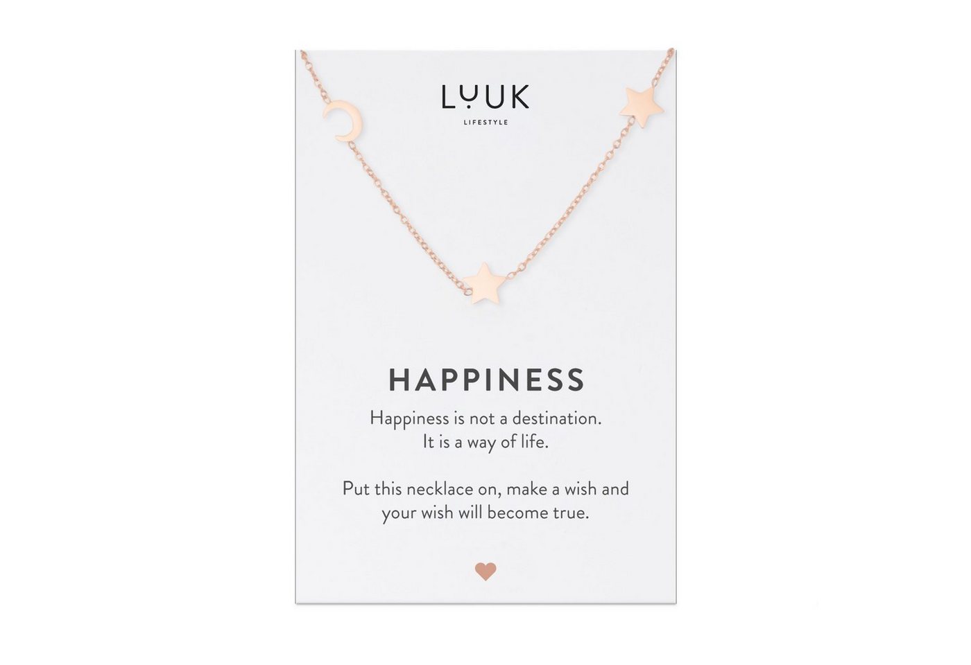 LUUK LIFESTYLE Kette mit Anhänger Mond und Sterne, Mond und Stern Anhänger, HAPPINESS Spruchkarte von LUUK LIFESTYLE