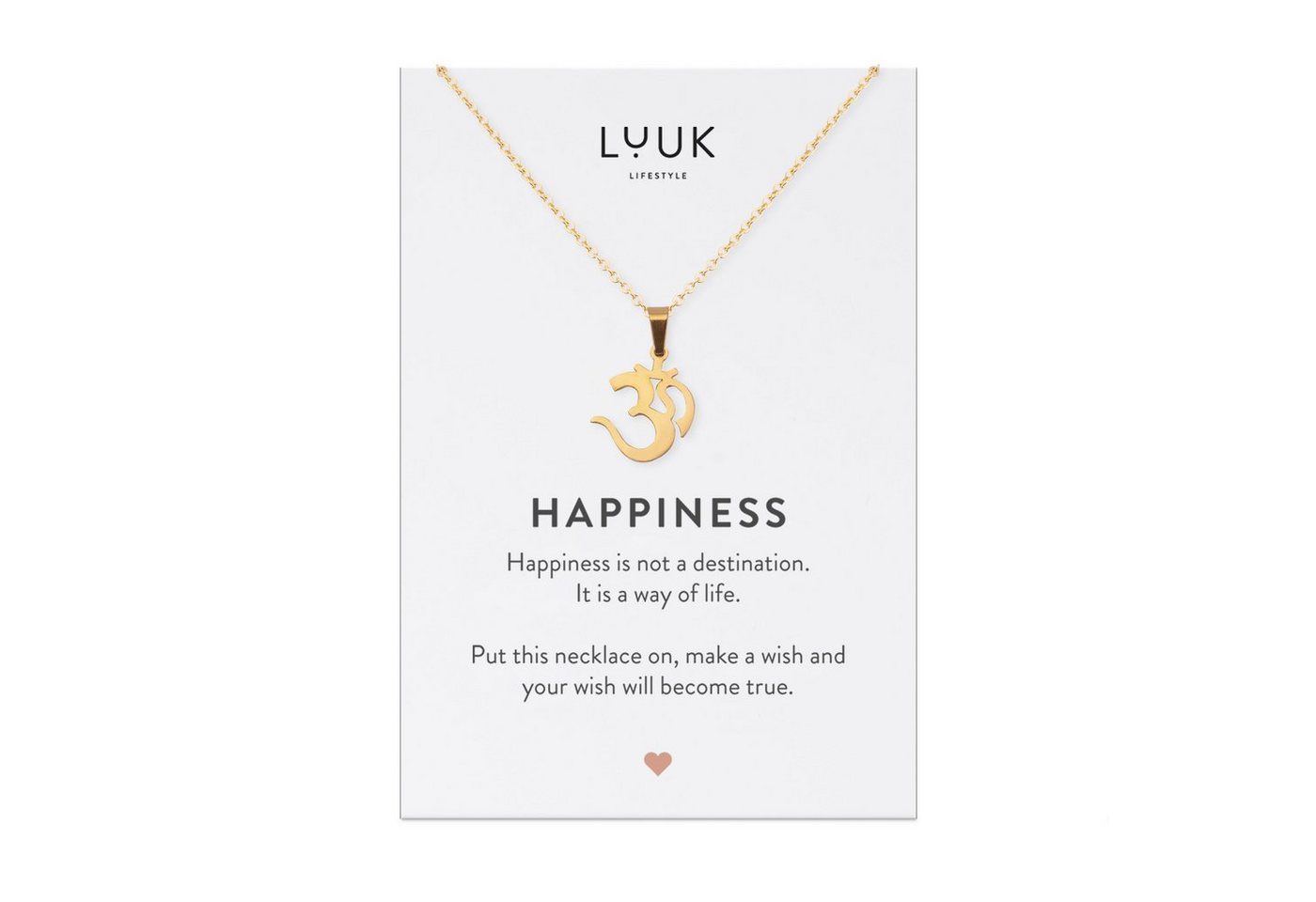 LUUK LIFESTYLE Kette mit Anhänger Om I Goa, Hindu- und Buddhistische Glücksbringer, Damenschmuck, Modeaccessoire, Om I Goa Anhänger und HAPPINESS Spruchkarte, Edelstahl, Geschenkidee für Frauen, Gold von LUUK LIFESTYLE