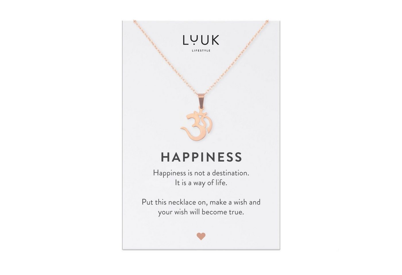 LUUK LIFESTYLE Kette mit Anhänger Om I Goa, asiatisches und hinduistisches Symbol, Schmuck zur Meditation, Geschenkidee, Om I Goa Zeichen, HAPPINESS Geschenkkarte, feine Verarbeitung, schlichtes, Rosé von LUUK LIFESTYLE