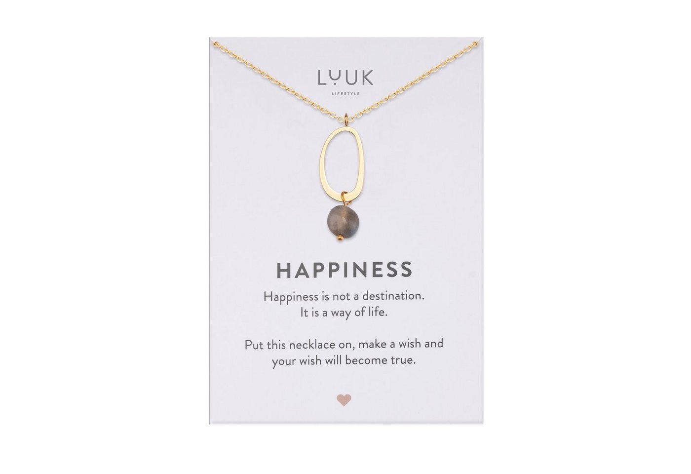 LUUK LIFESTYLE Kette mit Anhänger Oval Stone, mit Happiness Spruchkarte, Edelstahl von LUUK LIFESTYLE