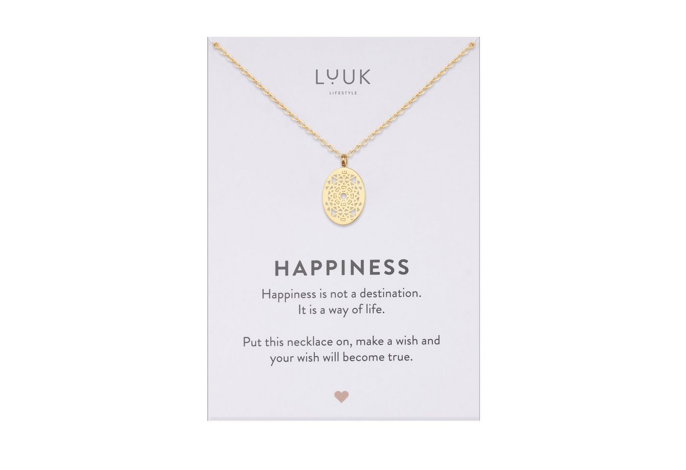 LUUK LIFESTYLE Kette mit Anhänger Ovales Mandala, mit Happiness Spruchkarte, hochwertige Qualität von LUUK LIFESTYLE