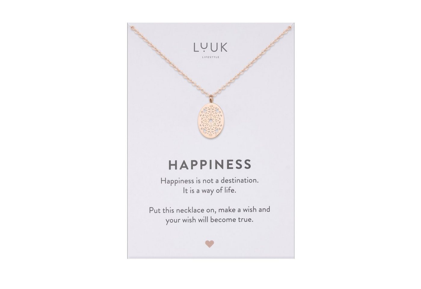 LUUK LIFESTYLE Kette mit Anhänger Ovales Mandala, mit Happiness Spruchkarte, hochwertige Qualität von LUUK LIFESTYLE