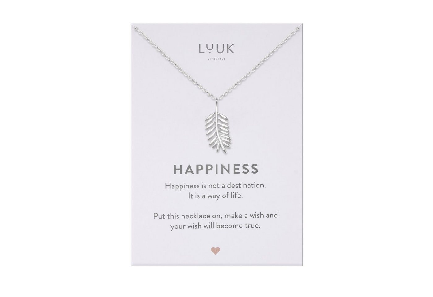 LUUK LIFESTYLE Kette mit Anhänger Palm Leaf, mit Happiness Spruchkarte, persönliches Geschenk von LUUK LIFESTYLE