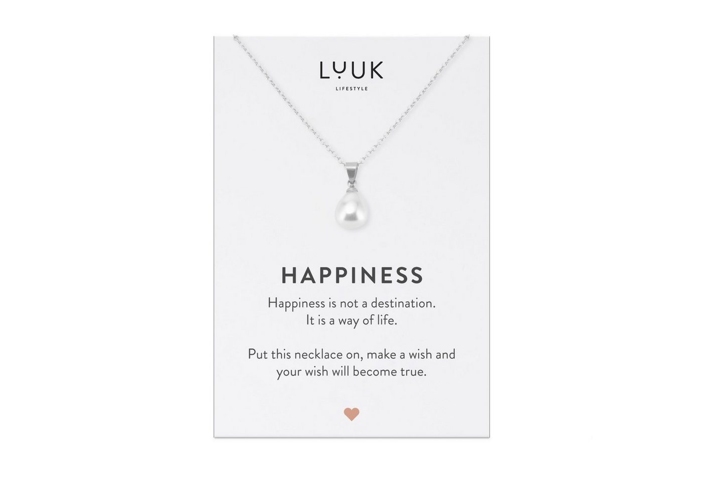 LUUK LIFESTYLE Kette mit Anhänger Perle, HAPPINESS Geschenkkarte für Frauen, Festivalschmuck von LUUK LIFESTYLE