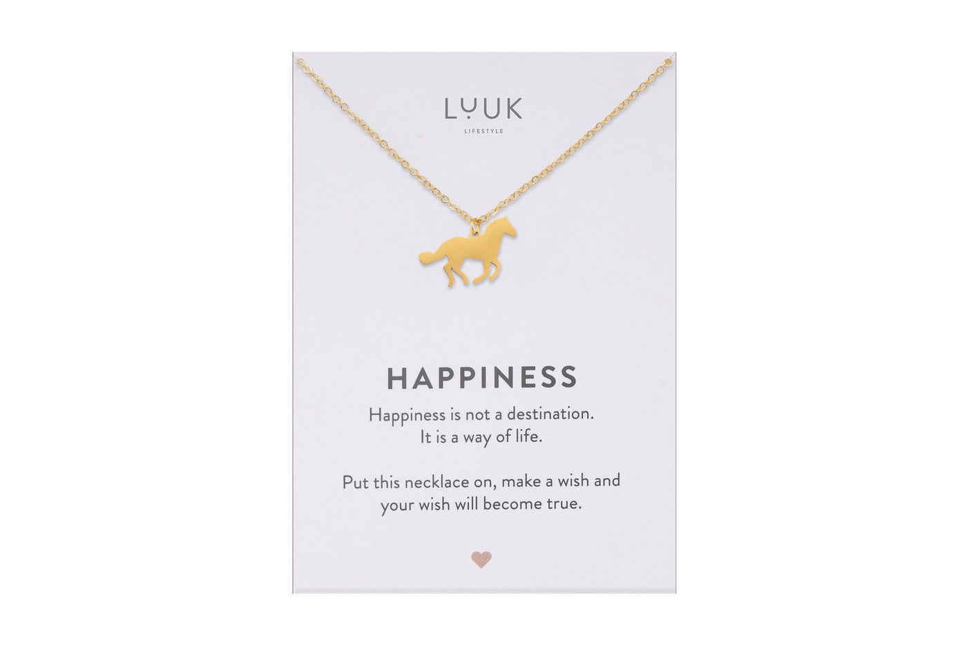 LUUK LIFESTYLE Kette mit Anhänger Pferd, mit HAPPINESS Spruchkarte, modern und minimalistisch von LUUK LIFESTYLE